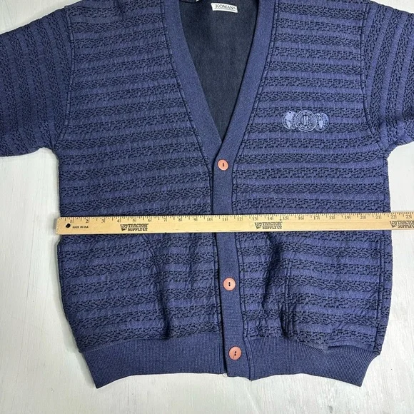 Vintage 80s/90s Koman Men’s Cardigan • Blue Textured Knit • Made in Korea • L - Picture 4 of 9
